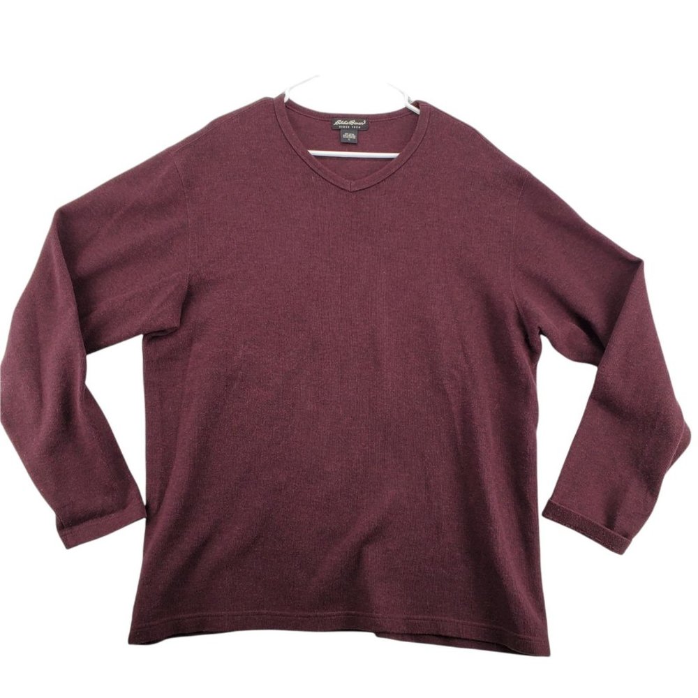EDDIE BAUER Sweater Men's Long Sleeve V-Neck 100% Cotton Purple Size Large